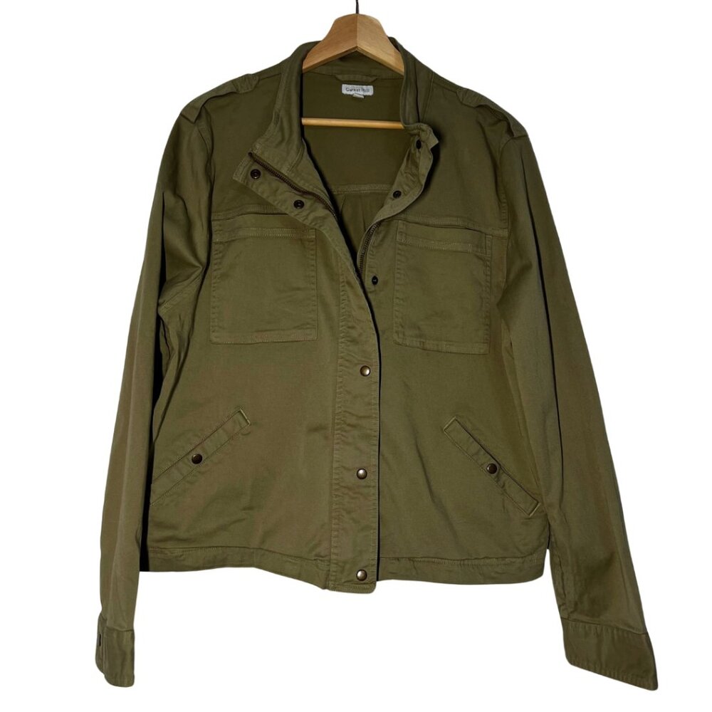 Garnet Hill Women's Green Pima Cotton Stretch Utility Full Zip Jacket Size 16